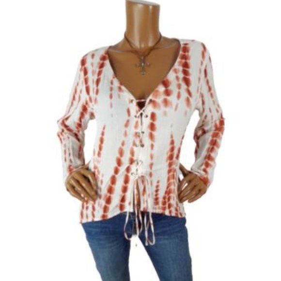 EARTHBOUND Tops - EARTHBOUND XL NWT $34 BOHO Shirt Lace Up Hi/Low